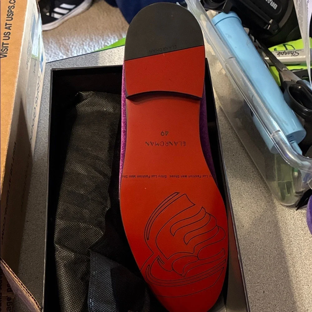NEW Men's Purple Velvet Embroidered Slip-On Loafers size 15  wedding  prom shoes